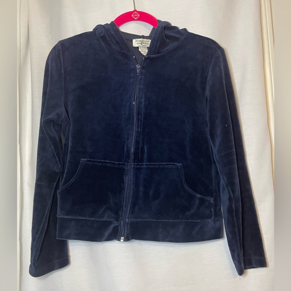 Sensational Collection Juniors Navy Blue Velour Zip-Up Hoodie w Pockets Size L